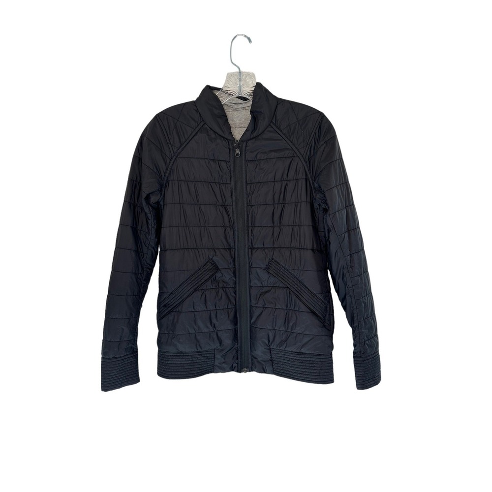 Lululemon Reversible‎ Bomber Jacket Black Heathered Grey Quilted Full Zip Size 4